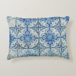Antique Vintage Portuguese Tiles Pattern - Azulejo Accent Pillow