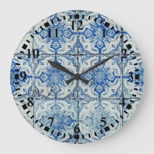 Antique Vintage Portuguese Tiles Pattern _ Azulejo Large Clock
