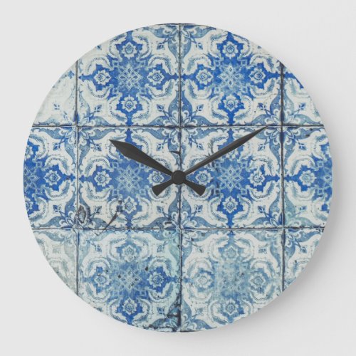 Antique Vintage Portuguese Tiles Pattern _ Azulejo Large Clock