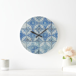 Antique Vintage Portuguese Tiles Pattern - Azulejo Large Clock