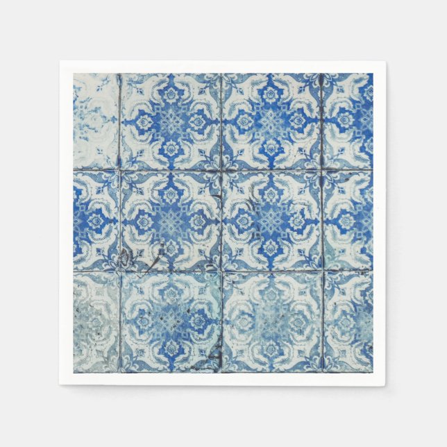 Antique Vintage Portuguese Tiles Pattern - Azulejo Napkins (Front)
