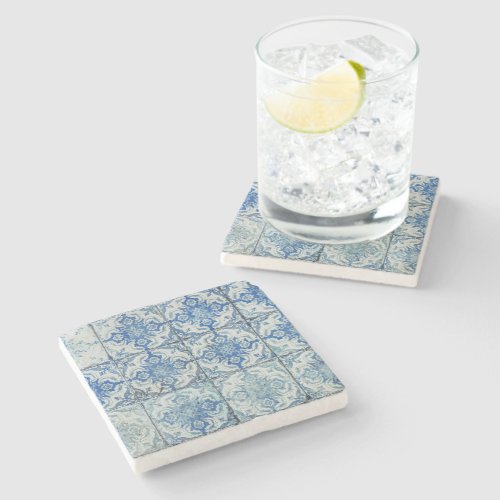 Antique Vintage Portuguese Tiles Pattern _ Azulejo Stone Coaster