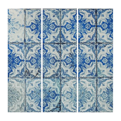 Antique Vintage Portuguese Tiles Pattern _ Azulejo Triptych
