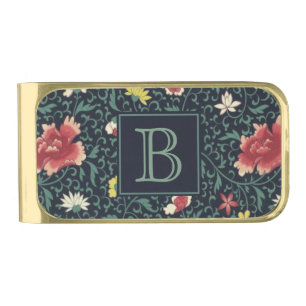 Antique Vintage Pretty Floral Monogram Gold Finish Money Clip