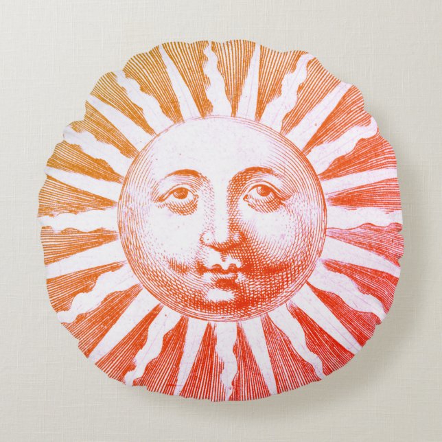 Antique Vintage Red Sun Face Round Pillow (Front)