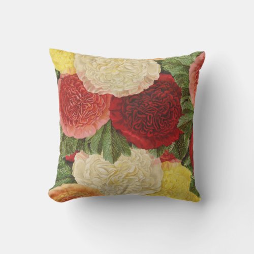 Antique Vintage Red White Pink Yellow Roses Outdoor Pillow