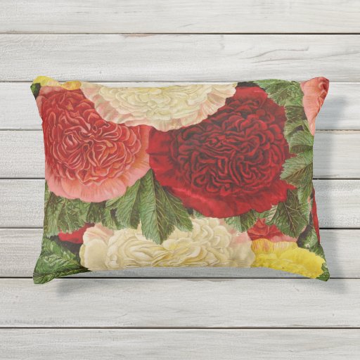 Antique Vintage Red White Pink Yellow Roses Outdoor Pillow
