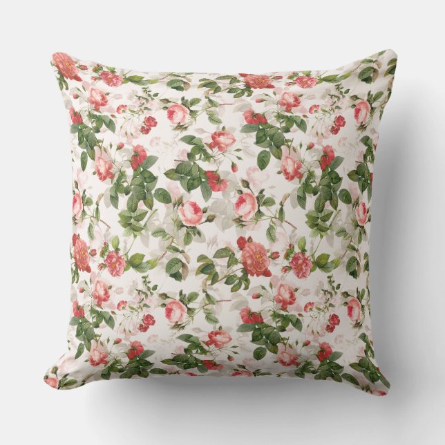 Antique Vintage Redouté Roses Pattern pink Throw Pillow (Front)