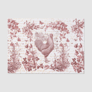 Antique Vintage Rooster Red Toile Floral Script Tissue Paper