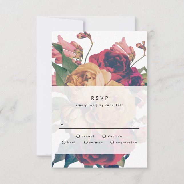 Antique Vintage Roses Botanical Fete Wedding RSVP Card (Front)