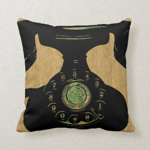 Antique Vintage Rotary Dial Phone Throw Pillow
