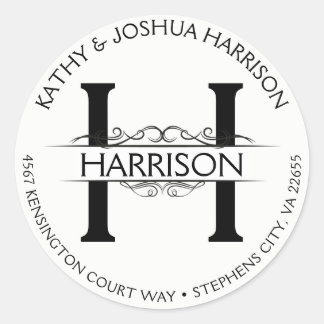 Antique Vintage Round Circular Name and Address Classic Round Sticker