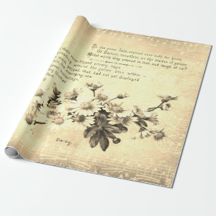 Antique Vintage Sepia Daisy Poetry of Flowers Wrapping Paper