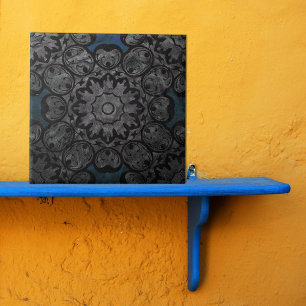 Antique Vintage Silver And Black Damask Medallion Ceramic Tile