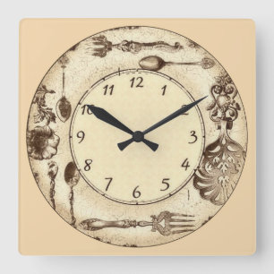 Antique Vintage Silverware Square Wall Clock