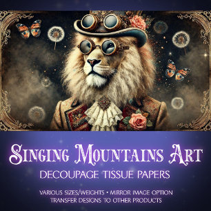 Antique Vintage Steampunk Lion Decoupage Tissue Paper