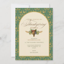Antique Vintage Teal & Gold Thanksgiving Dinner