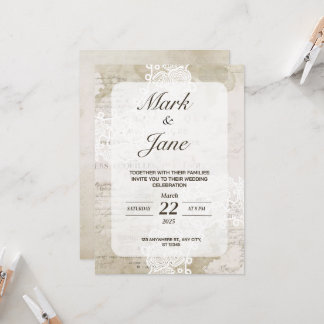 Antique vintage themed wedding invitation