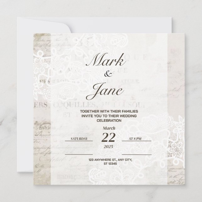 Antique vintage themed wedding invitation (Front)