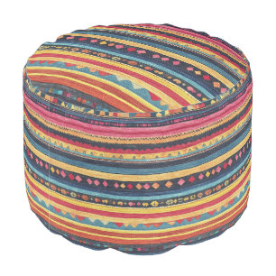 Antique Vintage Turkish Kilim Bohemian Pattern Pouf