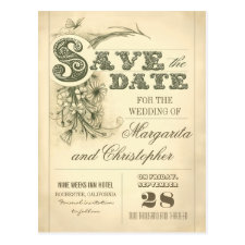 antique vintage typography save the date postcards