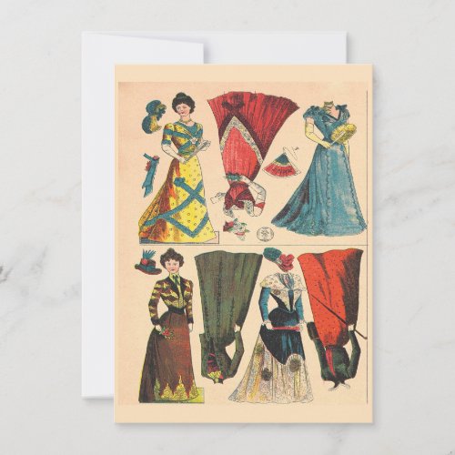 Antique Vintage Victorian paper dolls clothes set  Invitation