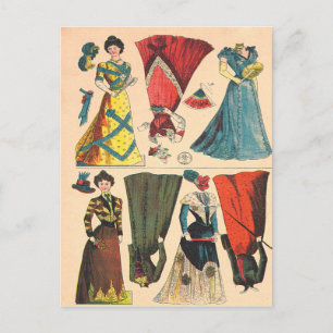 Antique Vintage Victorian paper dolls clothes set Postcard