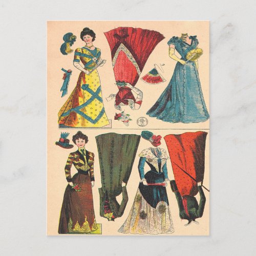 Antique Vintage Victorian paper dolls clothes set  Postcard