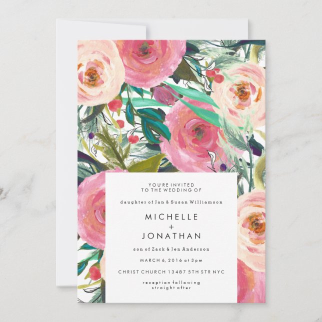 Antique Vintage Watercolor Flower Wedding Invitation (Front)