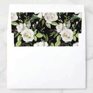 Antique Vintage Watercolor White Floral Black Envelope Liner