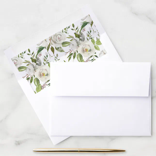 Antique Vintage Watercolor White Floral Envelope Liner | Zazzle