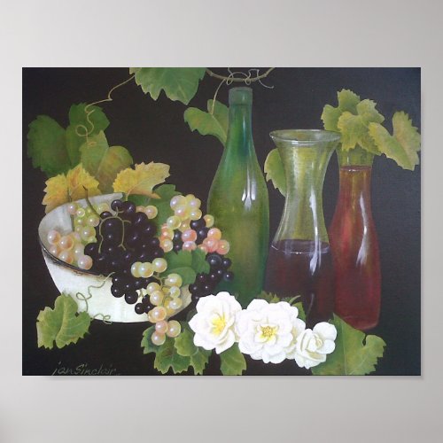 Antique Vintage Wine Oil On Canvas Painting Poster