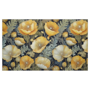 Antique vintage yellow poppies fabric