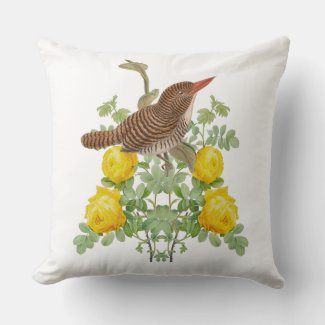 Antique Vintage Yellow Roses and Kingfisher Bird 