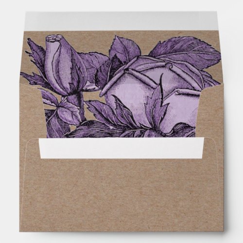 Antique violet roses kraft paper floral wedding envelope