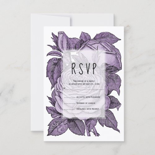 Antique violet roses vintage wedding floral RSVP