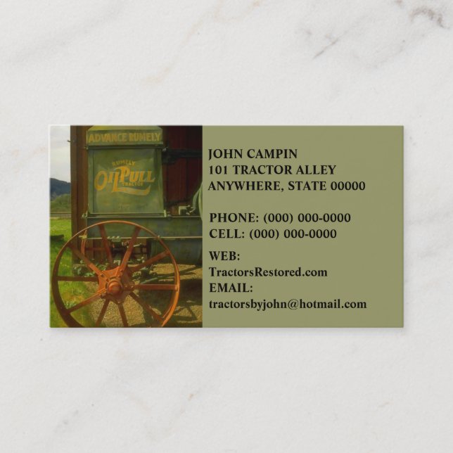ANTIQUE VNTG TRACTOR RESTORATION ~ BUSINESS CARDS! BUSINESS CARD (Front)