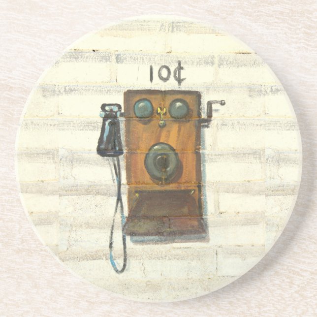 antique wall phone coaster (Front)
