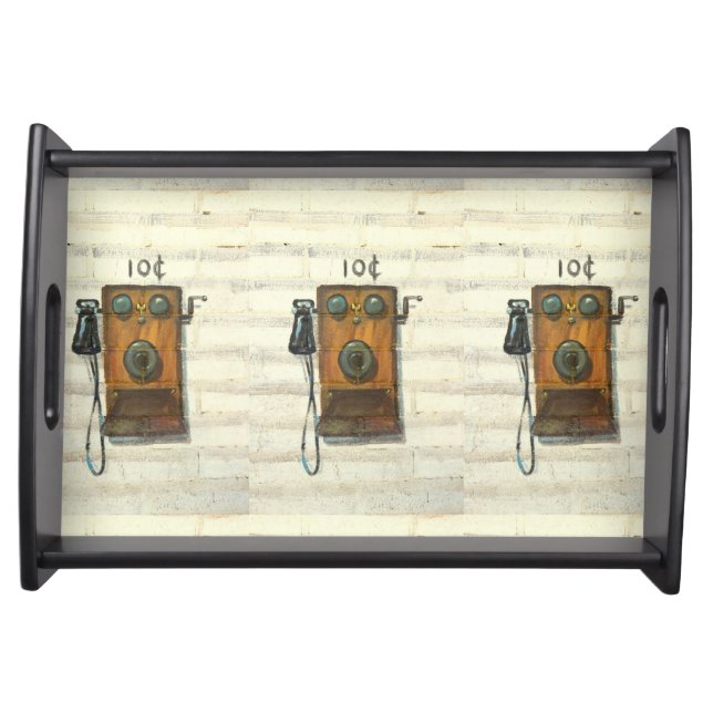 antique wall phone serving tray (Front)