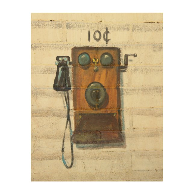 antique wall phone wood canvas (Front)