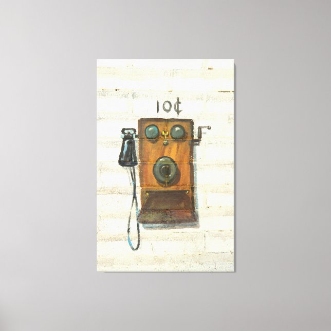 antique wall phone wrapped canvas print (Front)