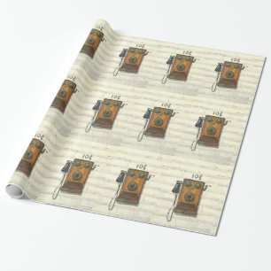 antique wall phone wrapping paper