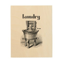 antique Washing machine vintage illustration Faux  Wood Wall Art
