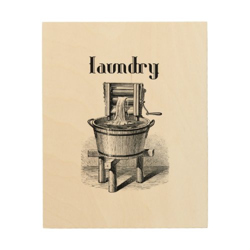 antique Washing machine vintage illustration Faux  Wood Wall Art