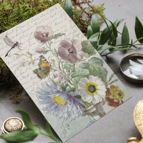 ANTIQUE WATERCOLOR FLORAL EPHEMERA TISSUE PAPER