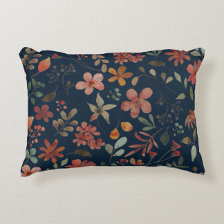 Antique Watercolor Print Floral on Navy Accent Pillow