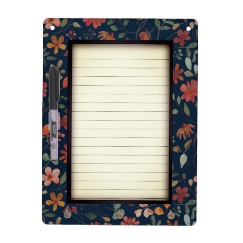 Antique Watercolor Print Floral on Navy Dry Erase Board