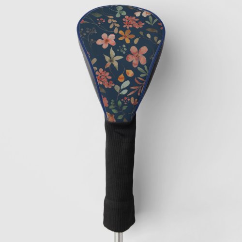 Antique Watercolor Print Floral on Navy Golf Head Cover