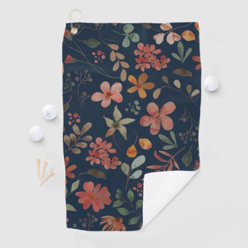 Antique Watercolor Print Floral on Navy Golf Towel
