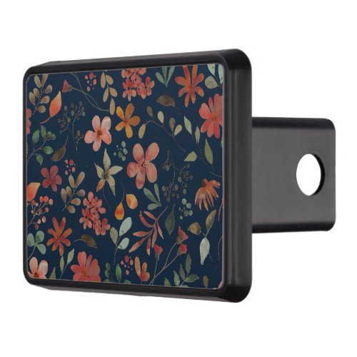 Antique Watercolor Print Floral on Navy Hitch Cover
